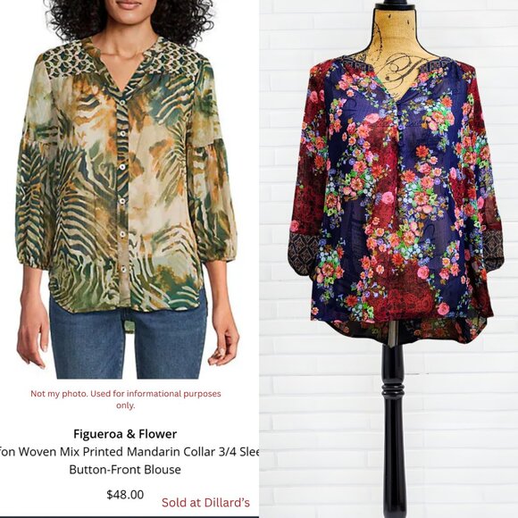 Fig & Flower Sheer Floral Boho Button Front Blouse (Like Figueroa & Flower) - Picture 4 of 11